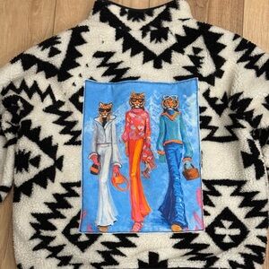 Anthropology style fleece pull over with Ski print